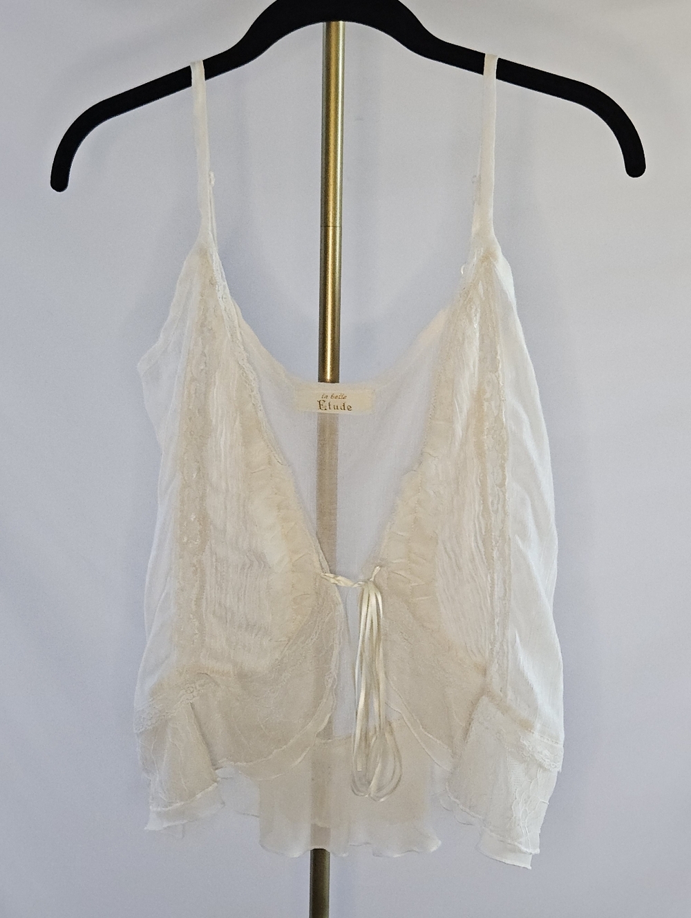 La Belle Ivory Lace-Trim Tie Front Top